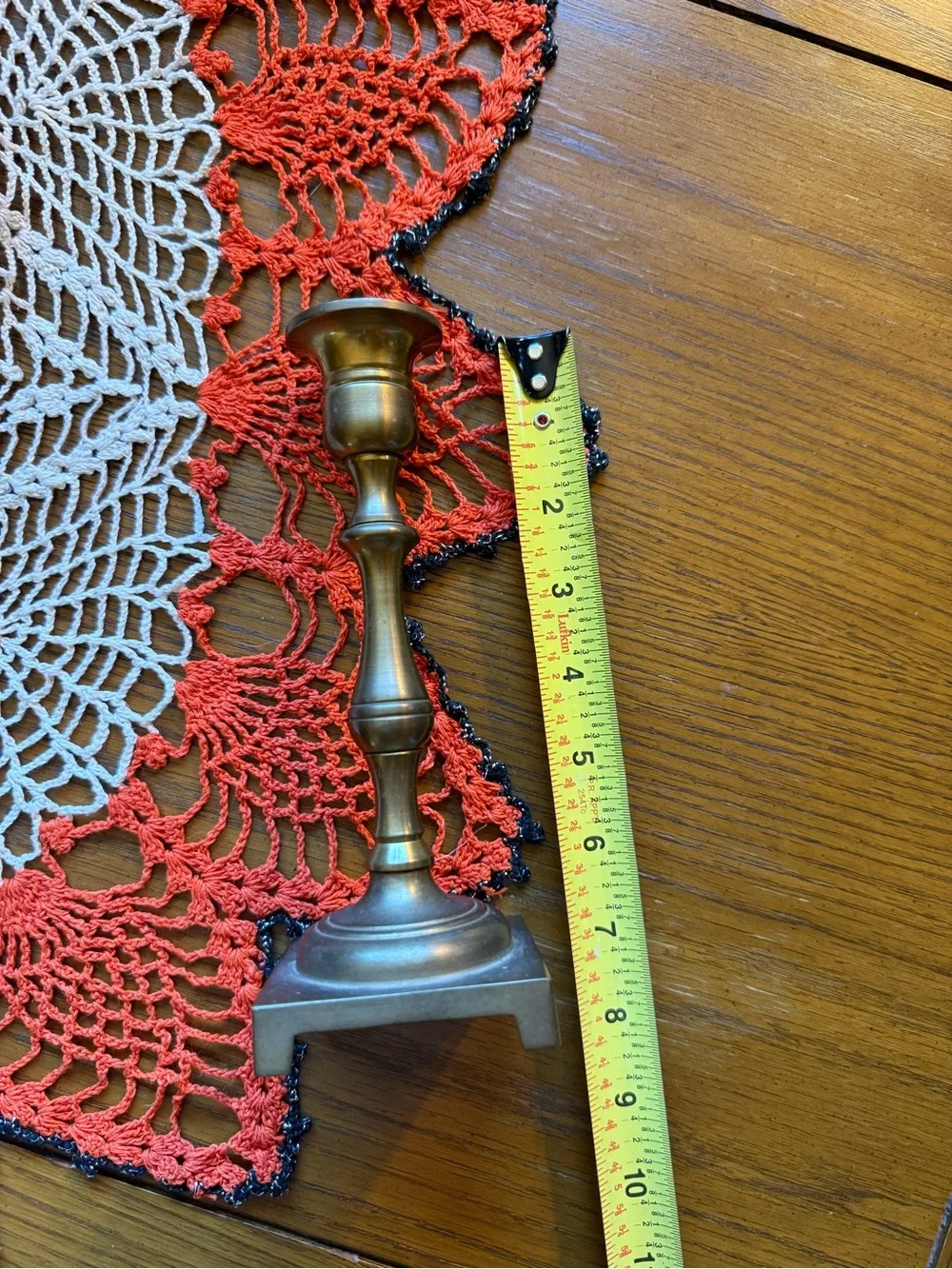 Vintage Brass Candlestick Holder 8” Square Footed Base Patina